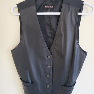 Vintage Black Leather Vest Women's Size L Wilsons Leather Nylon Back Pockets